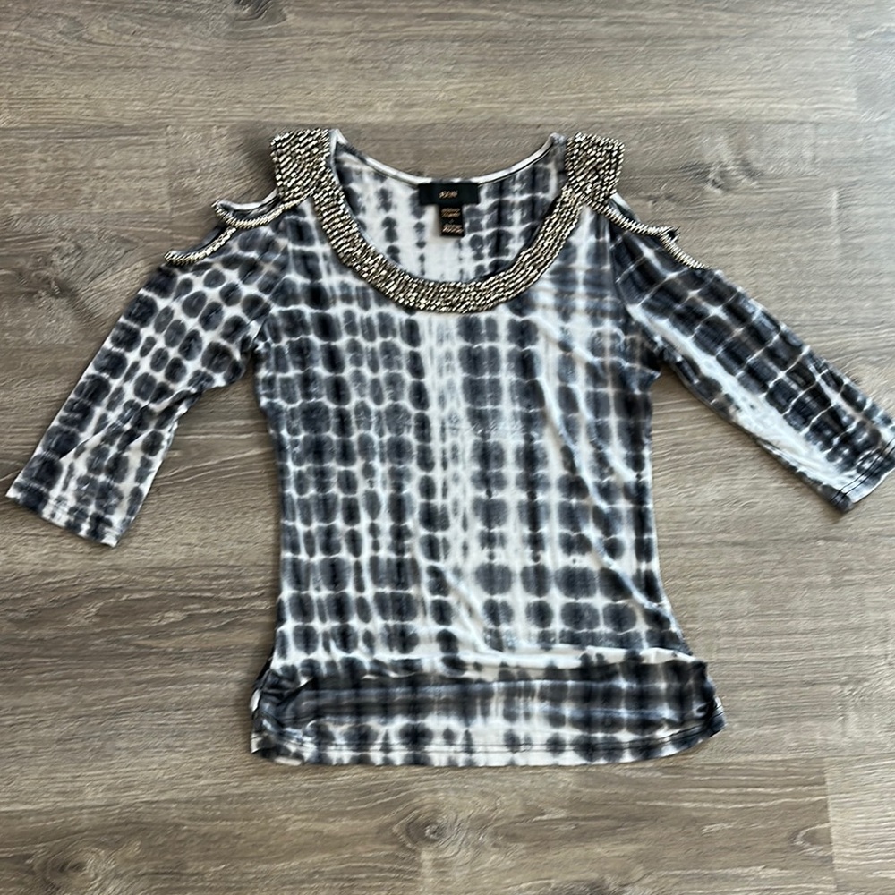 Rains Black and Gray Embellished Cut Out Blouse